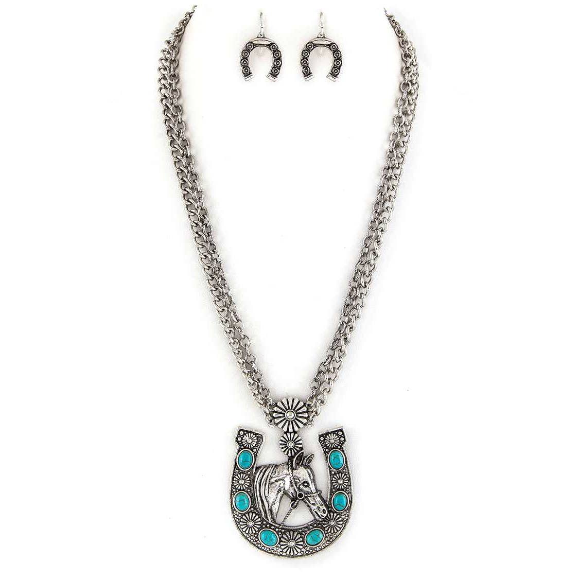 Horse Shoe Pendant Necklace Set