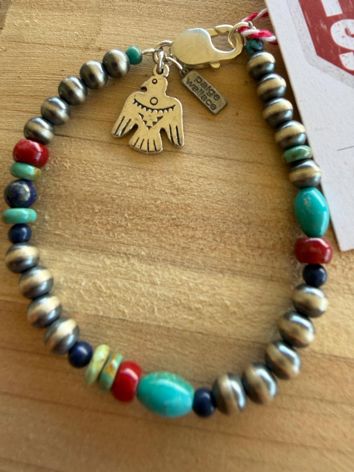 Paige Wallace Navajo Pearl & Turquoise Thunderbird Bracelet