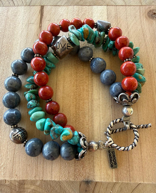 Paige Wallace Turquoise & Red Multi-Strand Bracelet