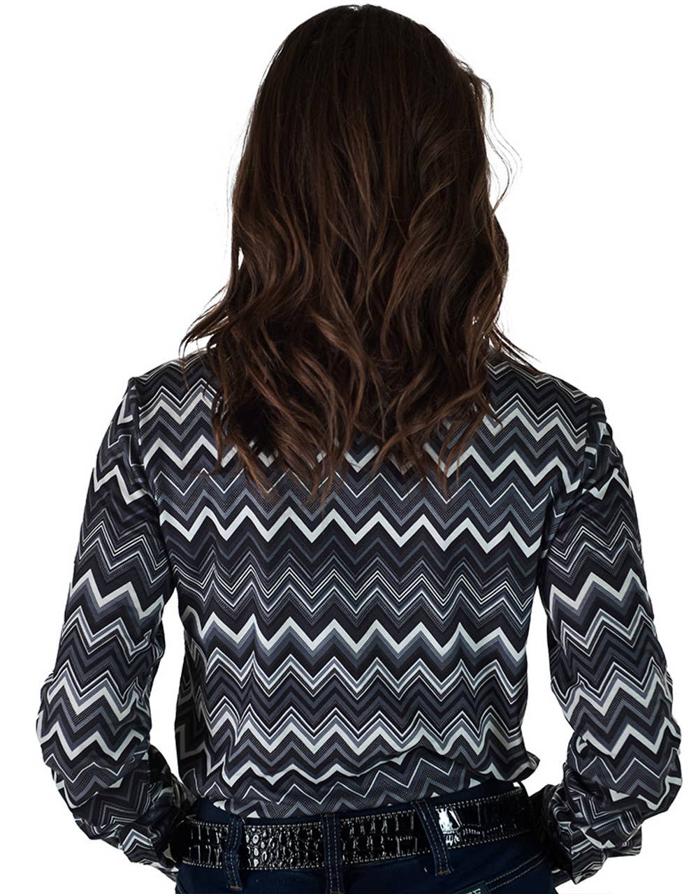 Cowgirl Tough Pullover Button Up Grayscale Chevron Stretch Jersey