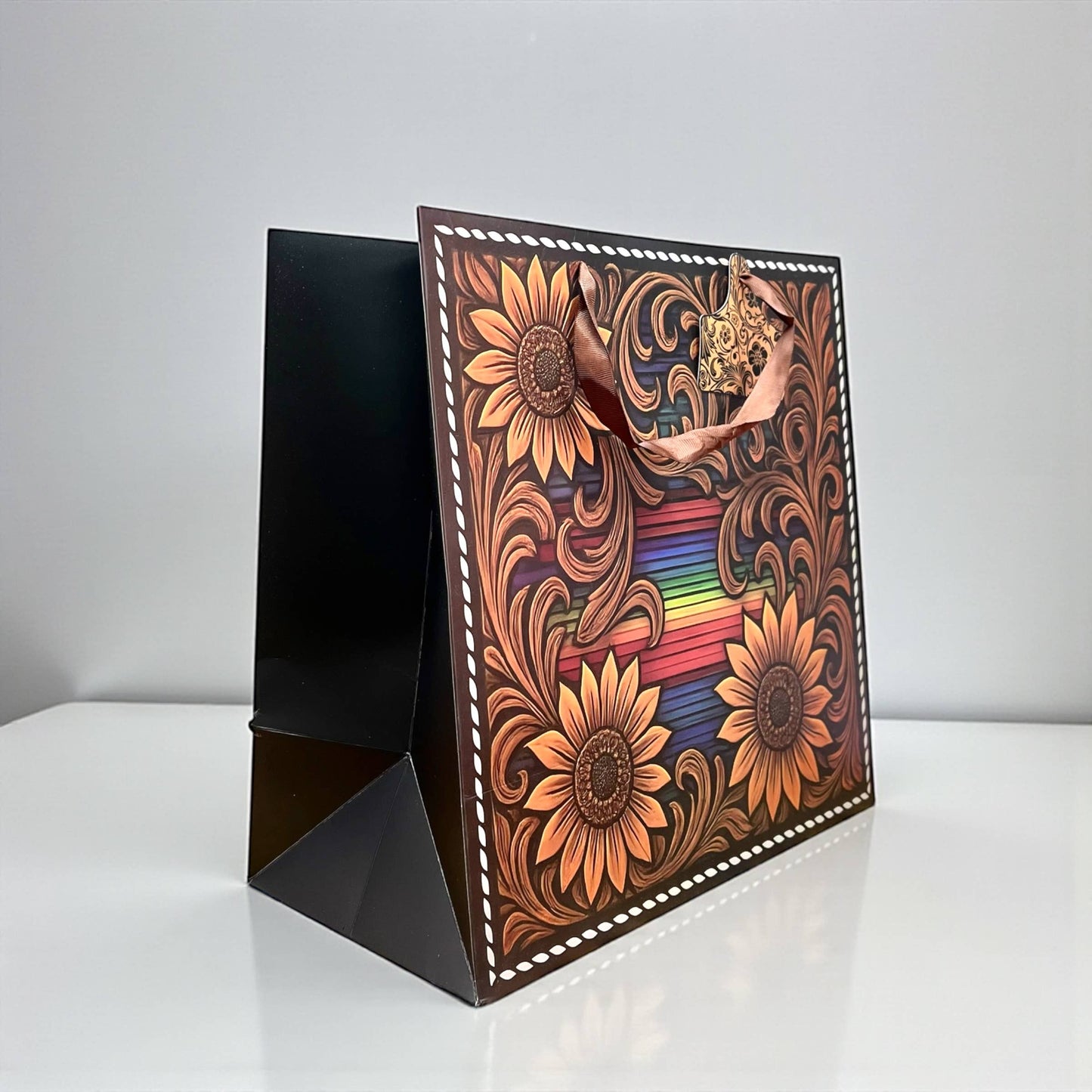 Tooled leather sunflower gift bag