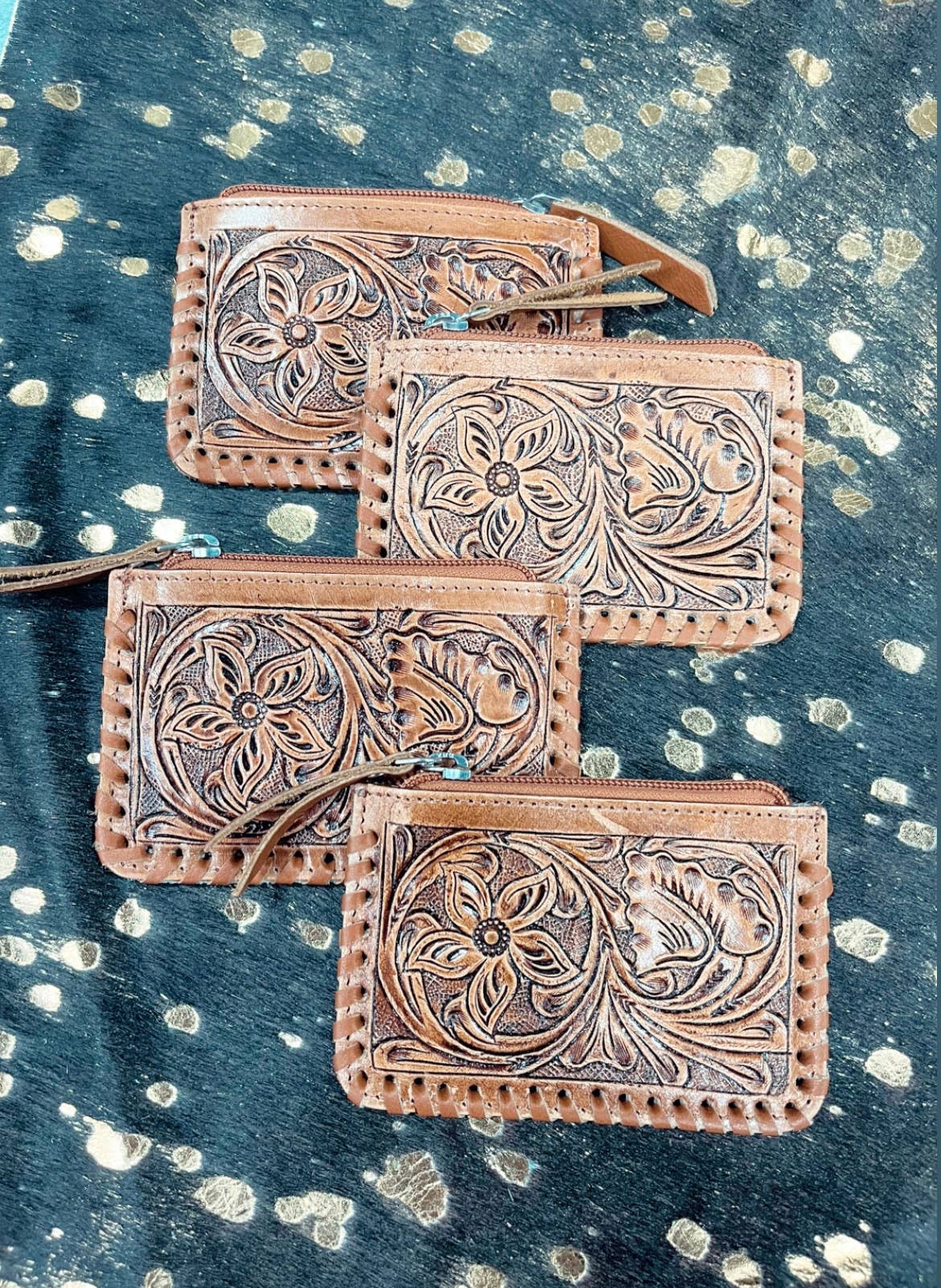 Tooled Cowhide Coin Pouch