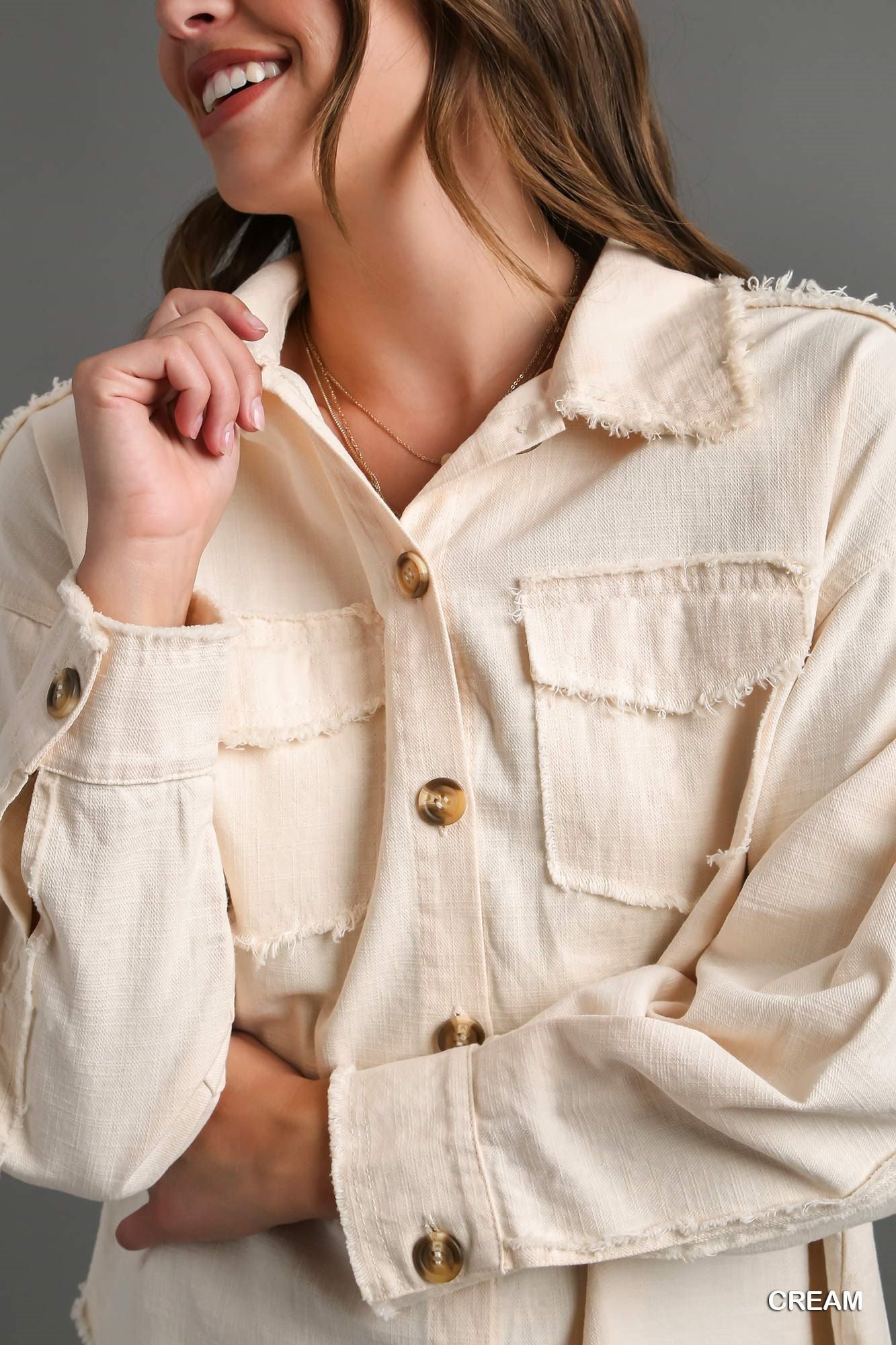 Lightweight Cotton Overshirt Jacket with Tortoise Shell Button & Fraye ...