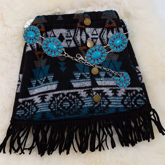 Aztec Blue & Black faux wool skirt