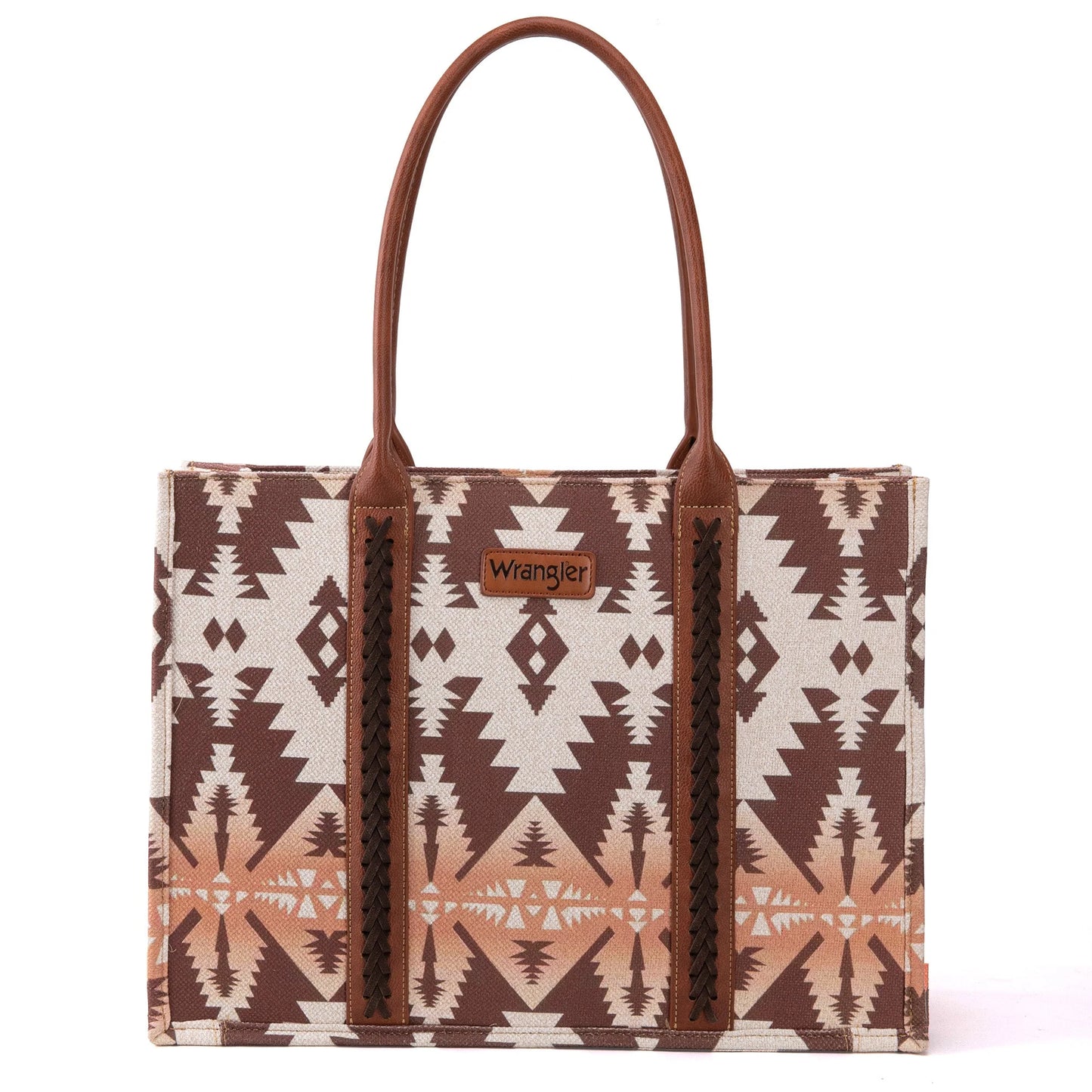 Wrangler Southwestern Pattern Dual Sided Print Canvas Wide Tote Light Coffee