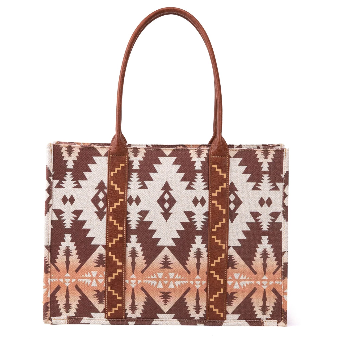 Wrangler Southwestern Pattern Dual Sided Print Canvas Wide Tote Light Coffee