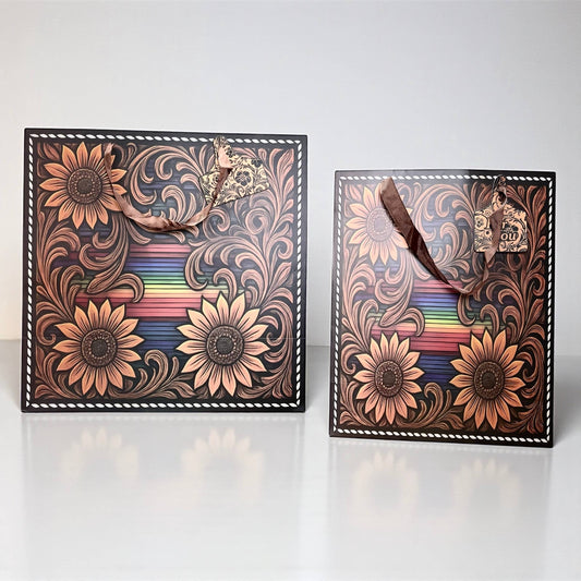 Tooled leather sunflower gift bag