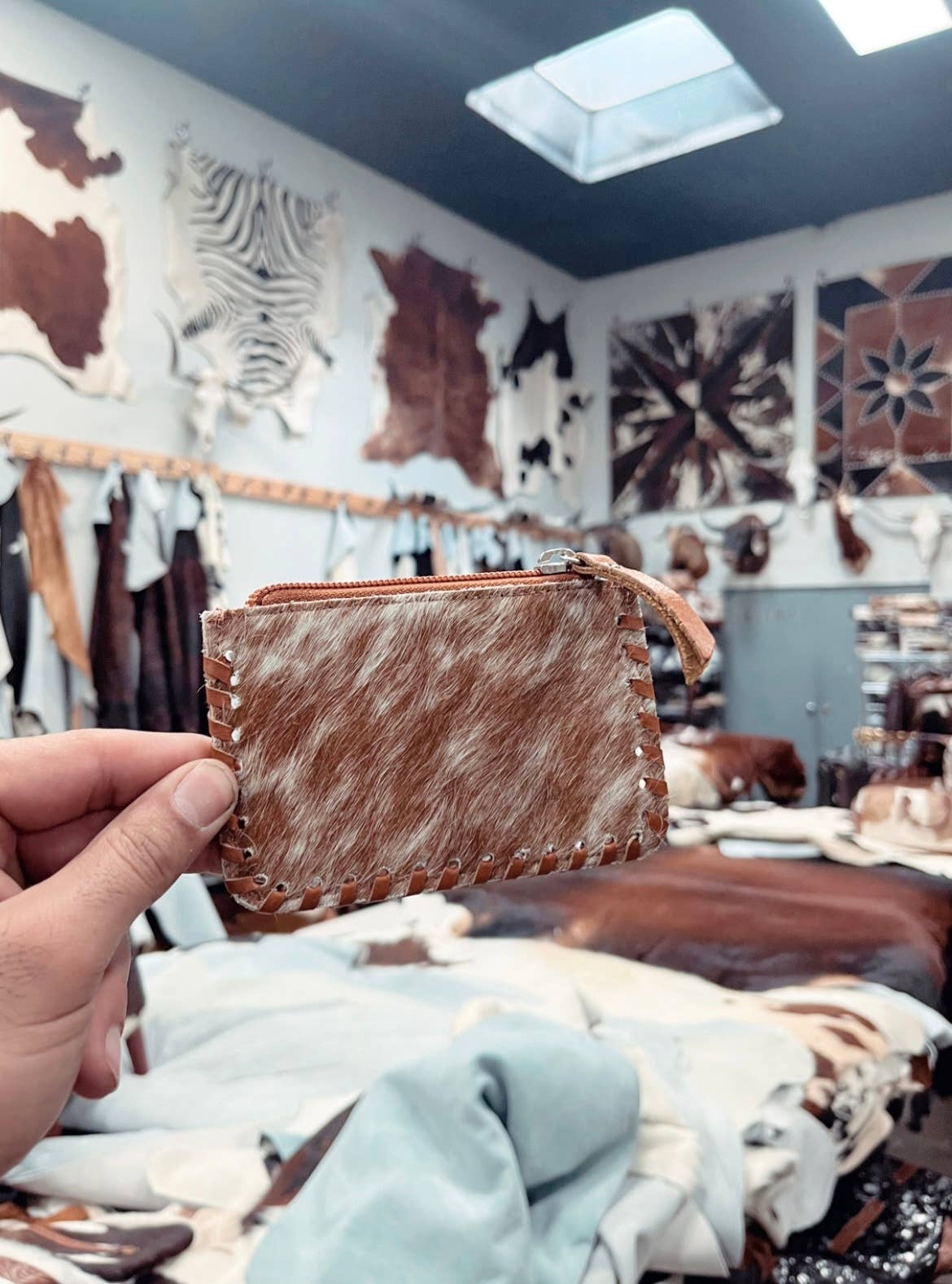 Tooled Cowhide Coin Pouch