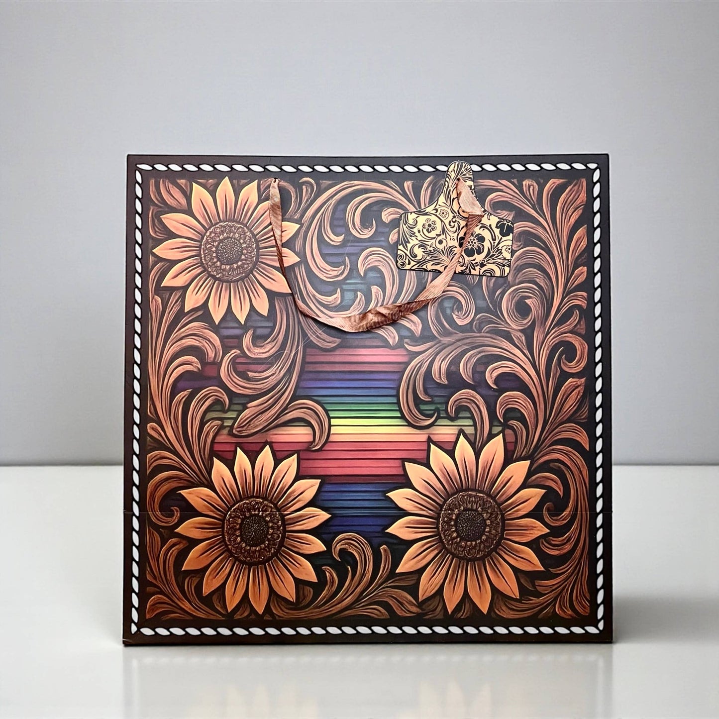 Tooled leather sunflower gift bag